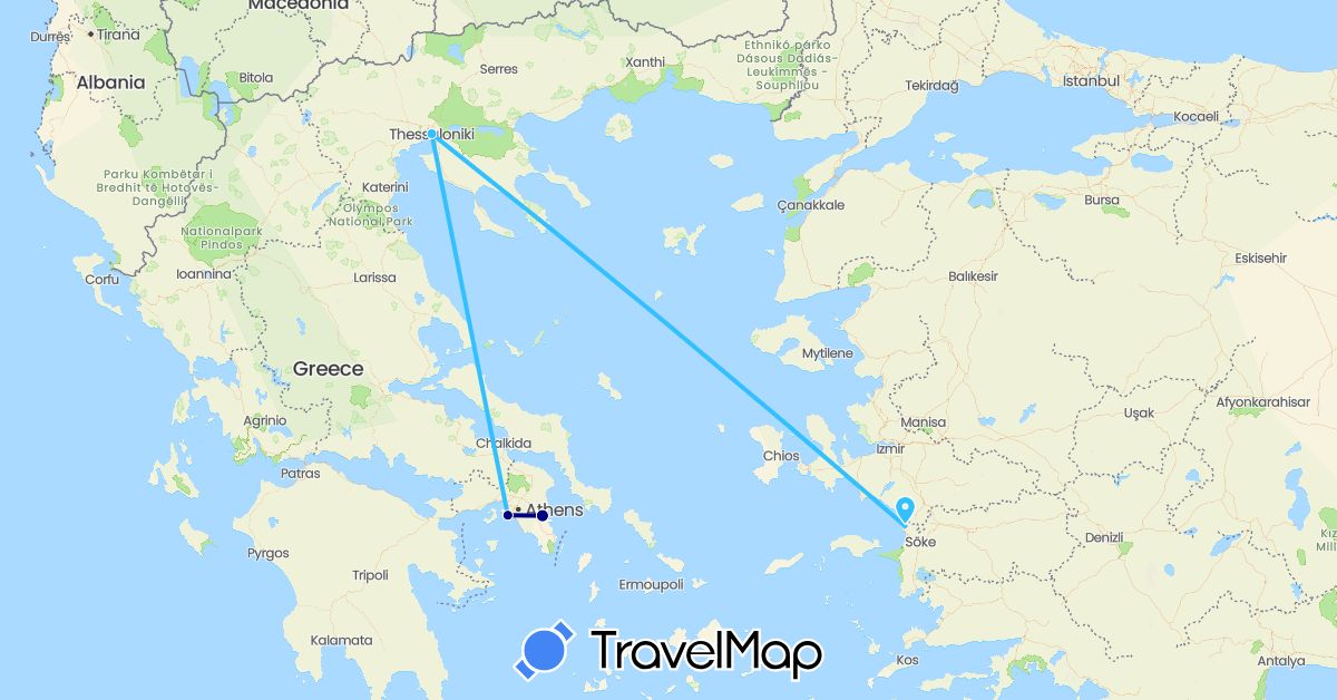 TravelMap itinerary: driving, boat in Greece, Turkey (Asia, Europe)